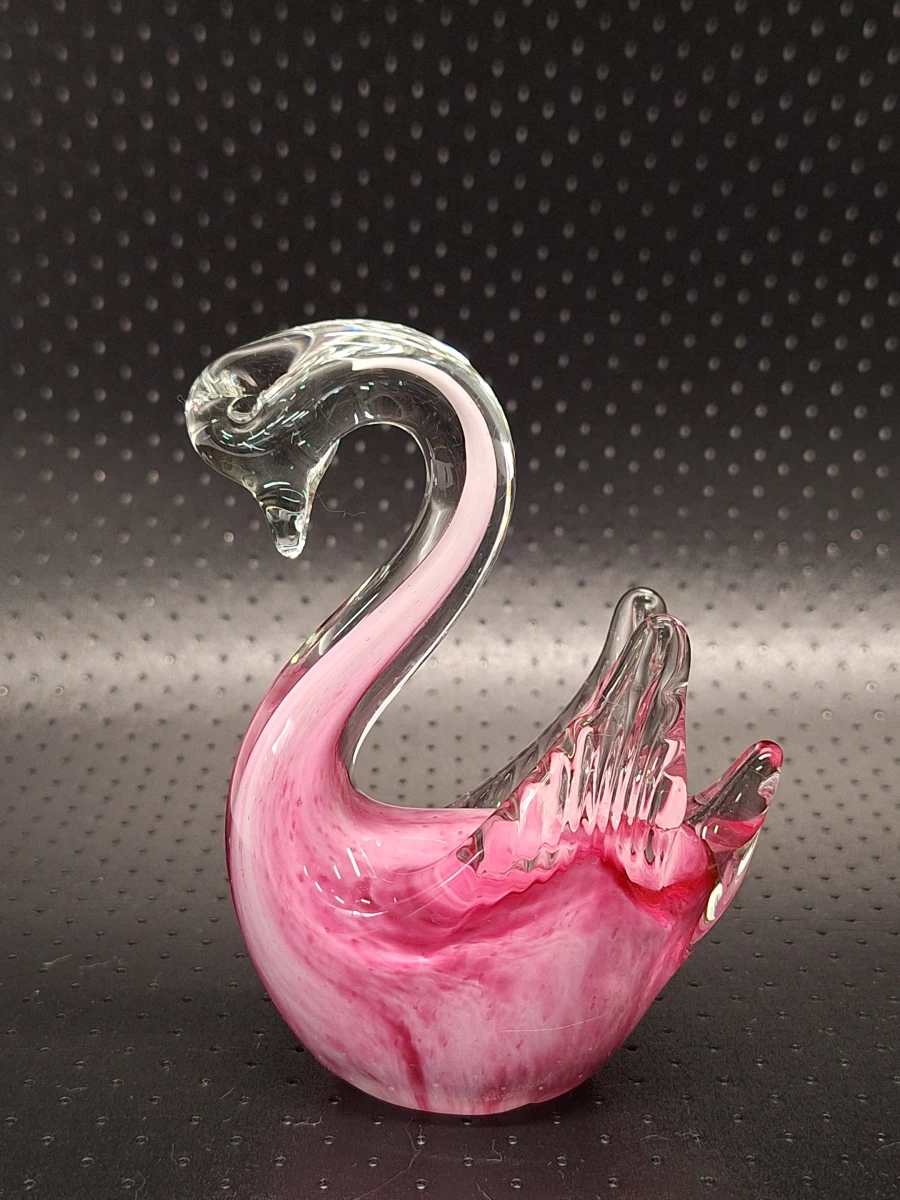 Set van 3 ambachtelijke glazen zwanen – Roze en blauw - foto 6