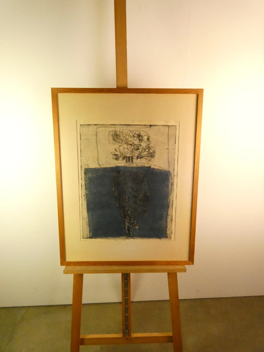 Ingelijste aquatint kunstprent 'L'Esprit' uit 1968, genummerd 1/4