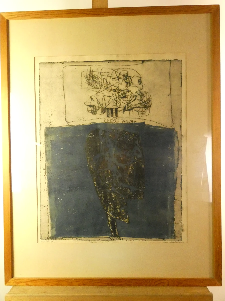 Ingelijste aquatint kunstprent 'L'Esprit' uit 1968, genummerd 1/4