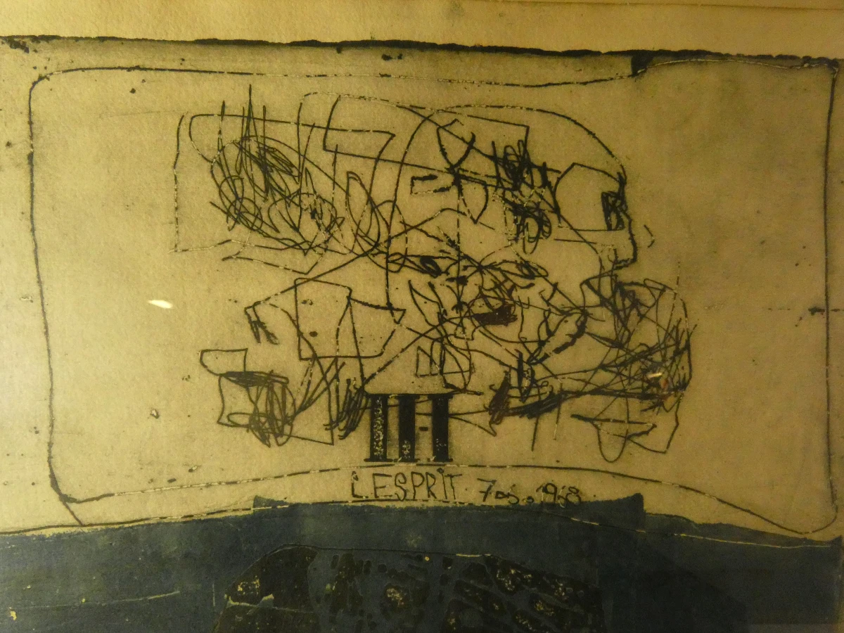 Ingelijste aquatint kunstprent 'L'Esprit' uit 1968, genummerd 1/4