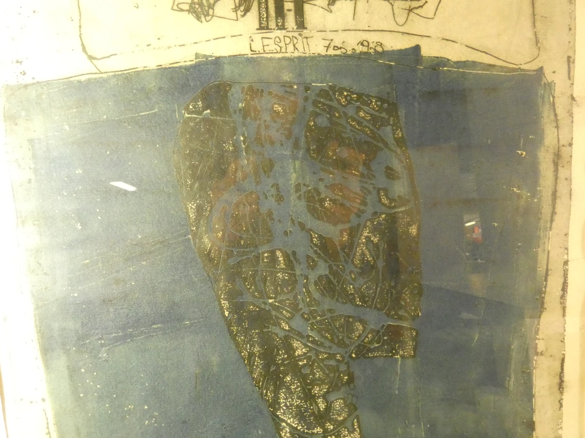 Ingelijste aquatint kunstprent 'L'Esprit' uit 1968, genummerd 1/4