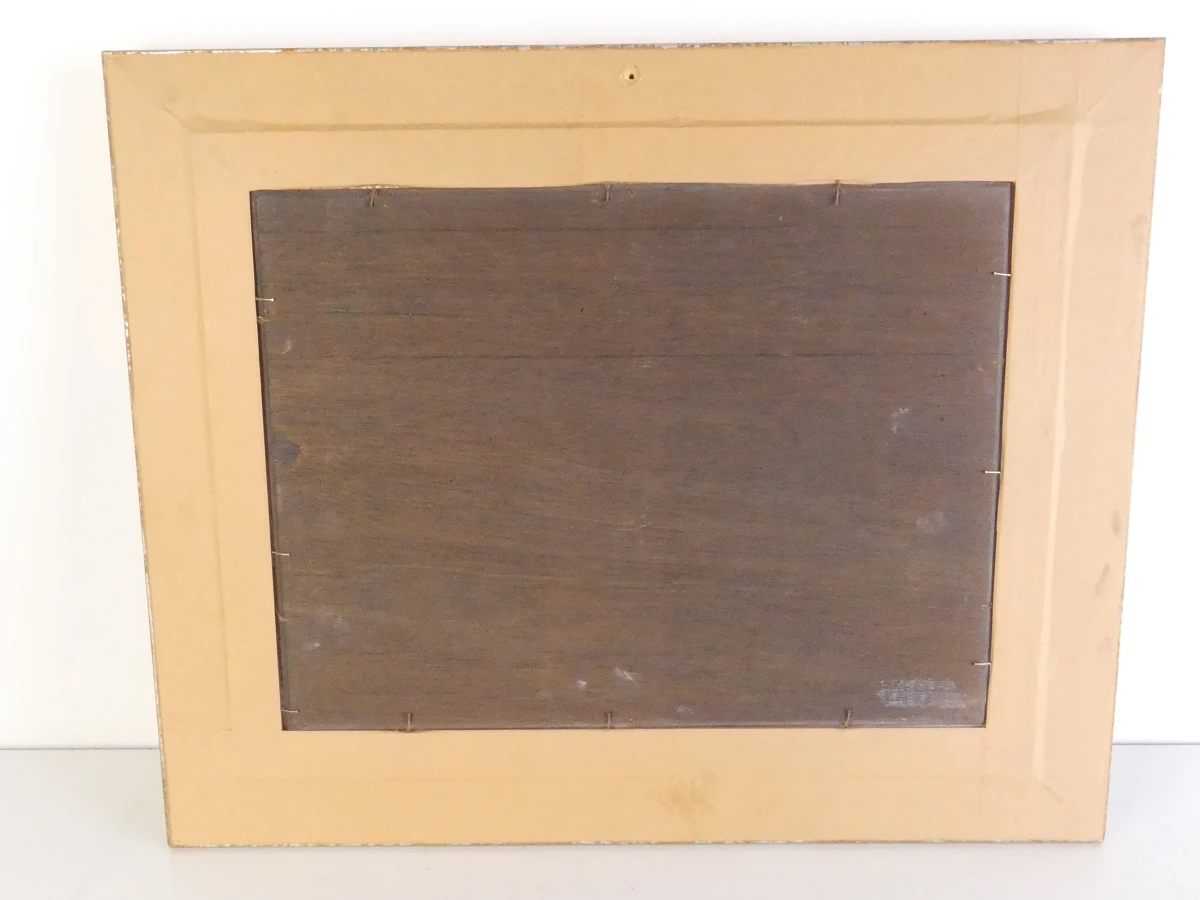 Schilderij met landschap en bootjes in houten lijst