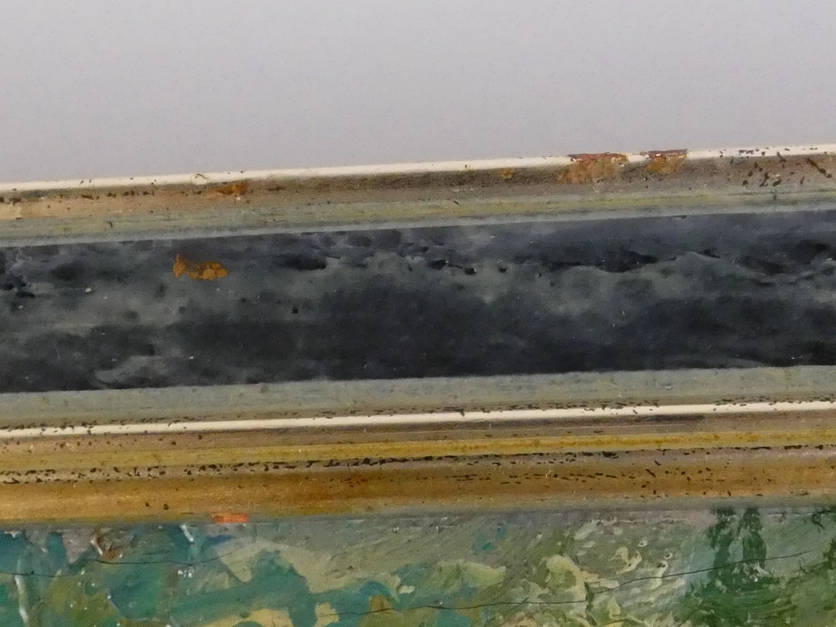 Olieverfschilderij met boot en landschap