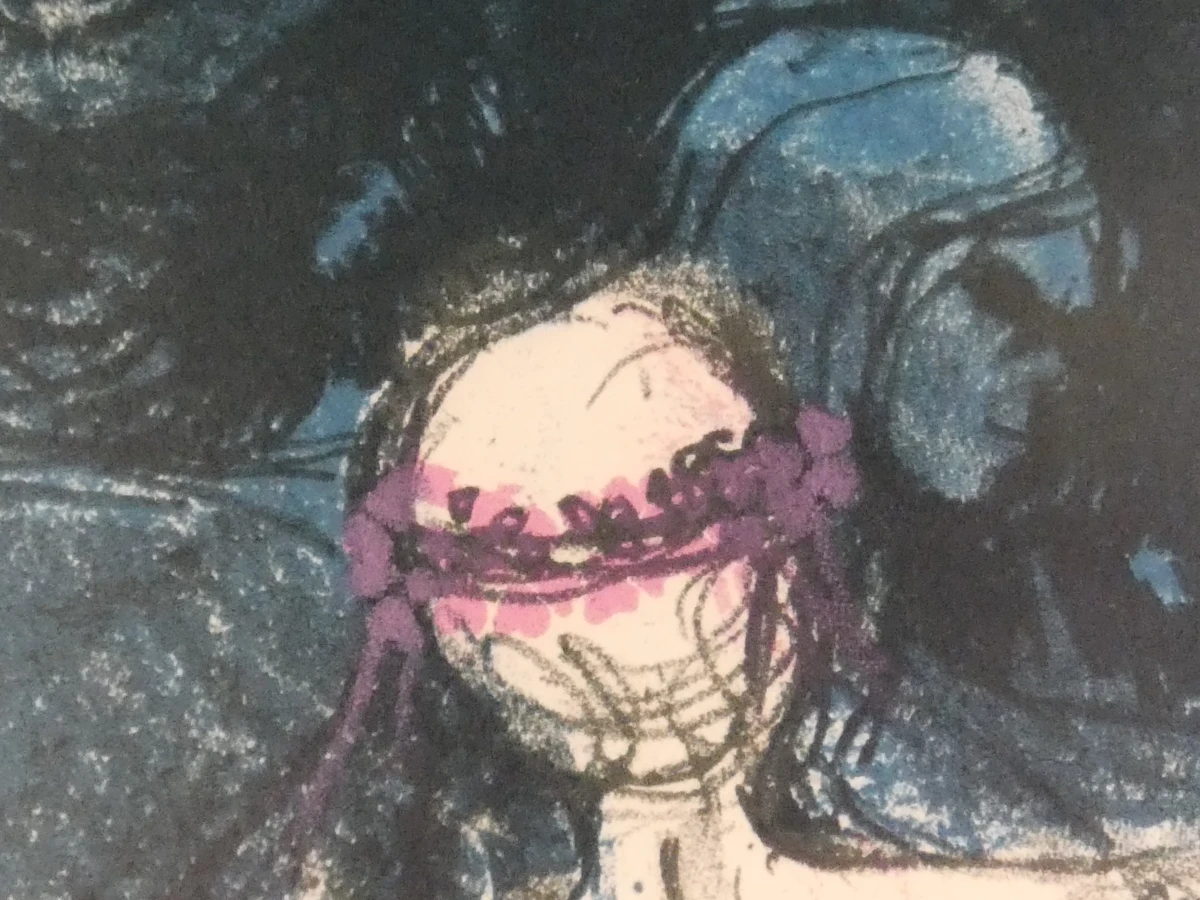 Gesigneerde ingelijste litho van dansende vrouw, 36/65