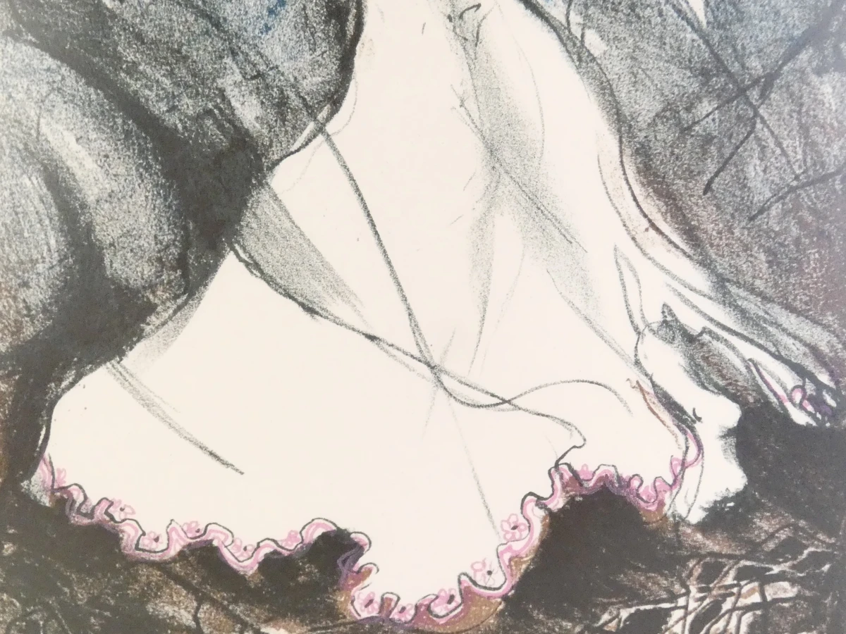 Gesigneerde ingelijste litho van dansende vrouw, 36/65