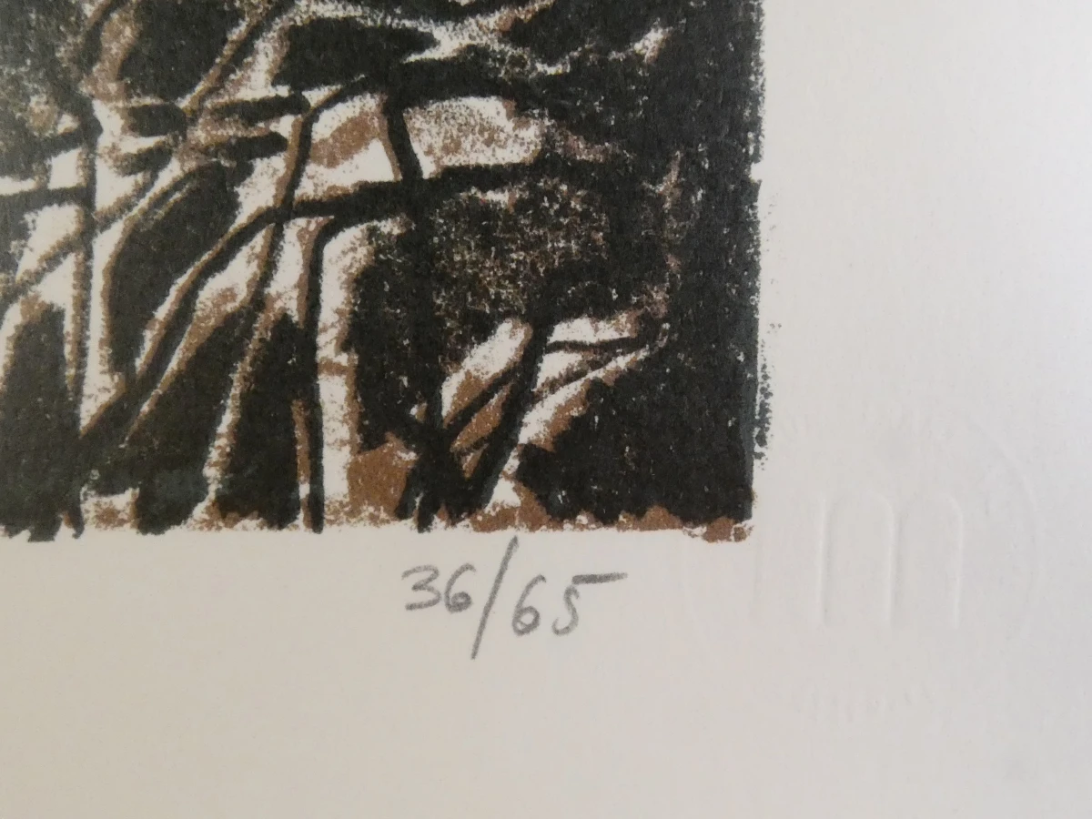 Gesigneerde ingelijste litho van dansende vrouw, 36/65