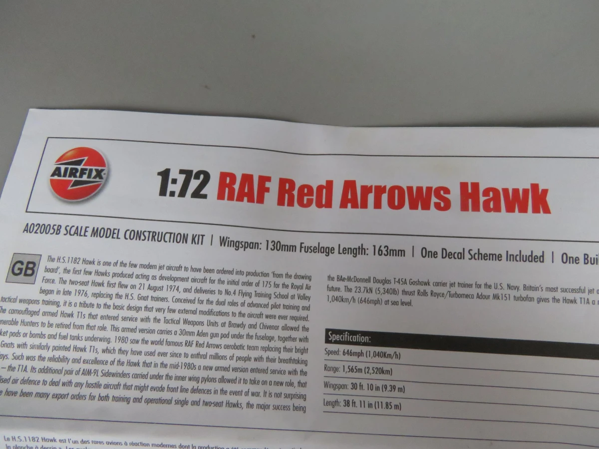 Airfix modelbouw RAF Red Arrows Hawk