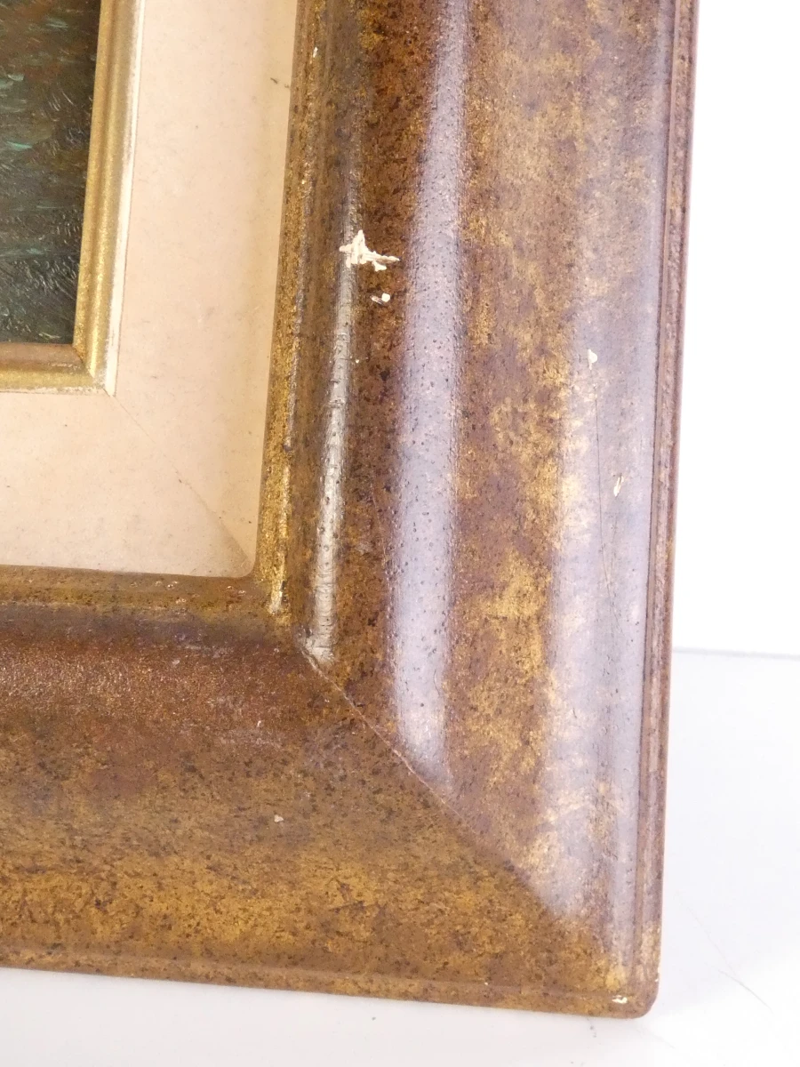 Schilderij zeeslag met houten lijst