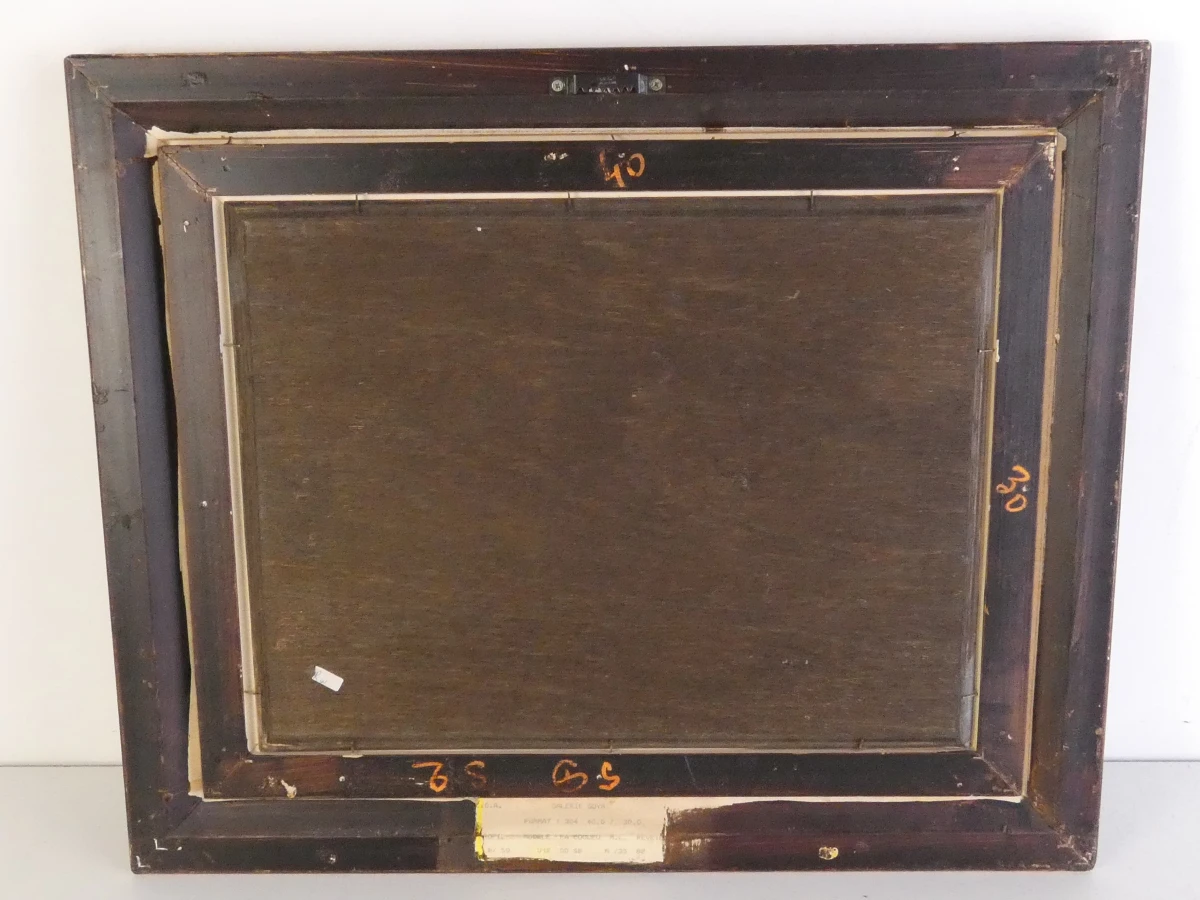Schilderij zeeslag met houten lijst