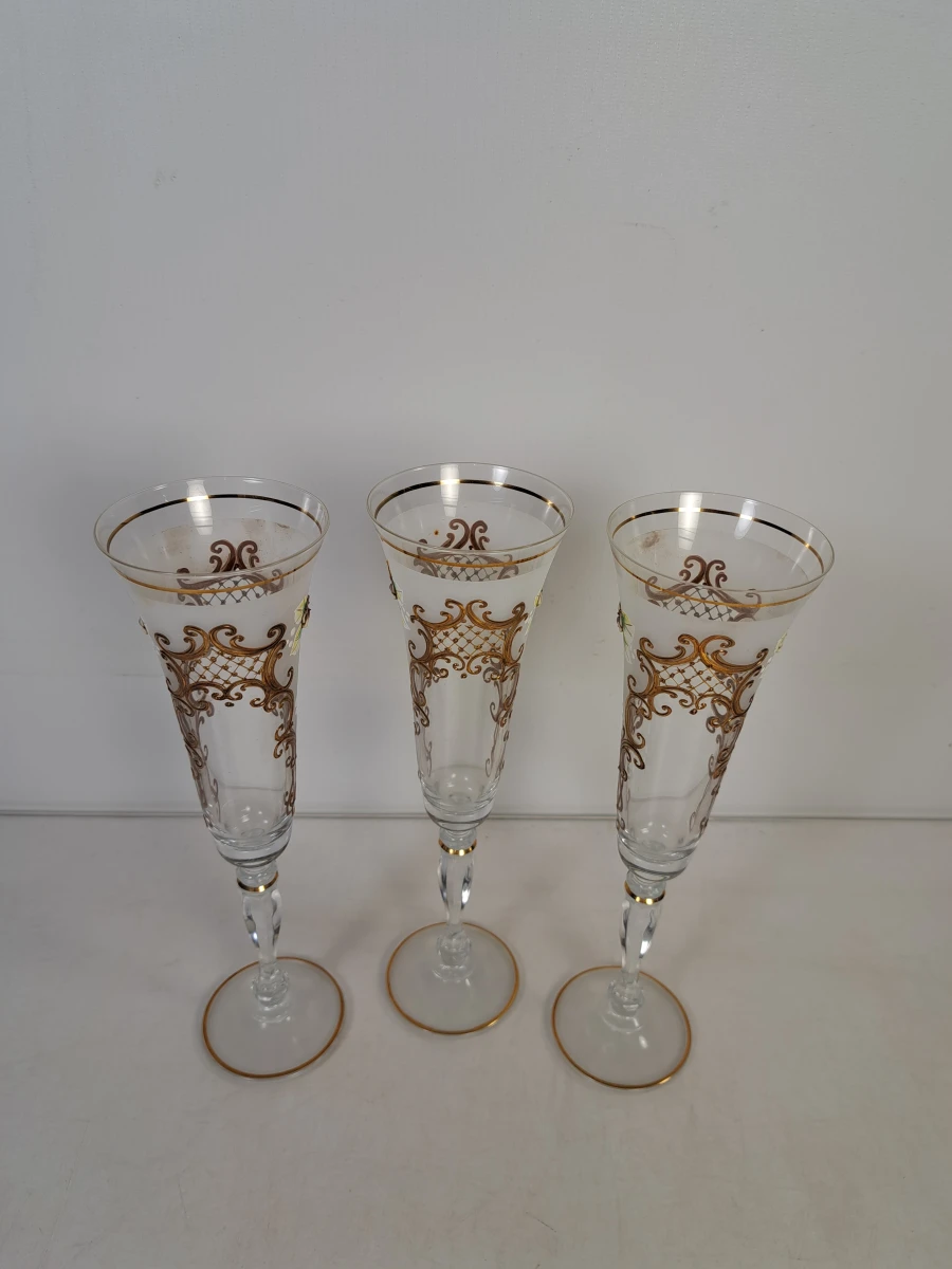 Set van 3 versierde champagneglazen met gouden rand - foto 3