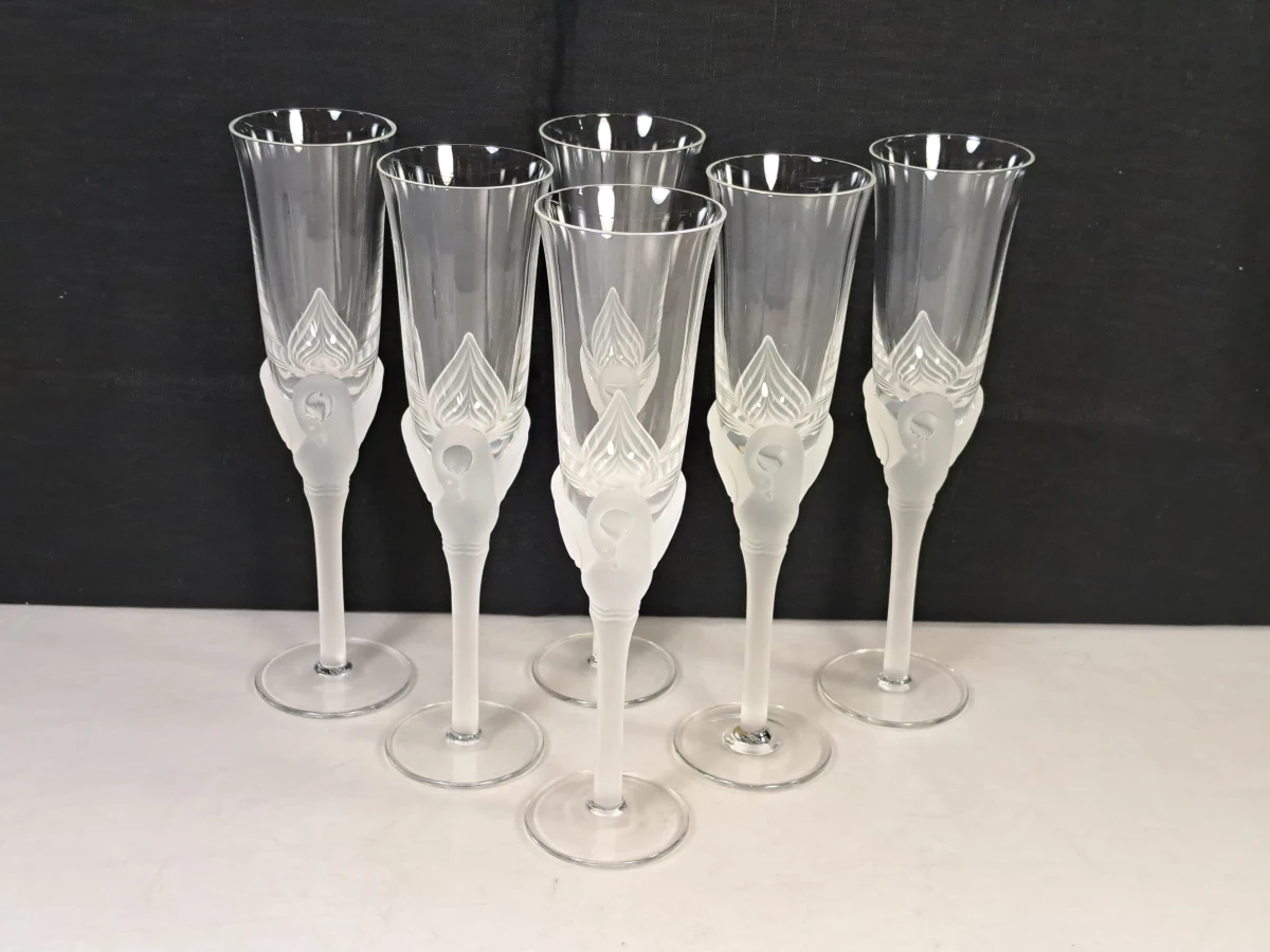 Set van 6 kristallen champagneglazen met decoratief motief - foto 2