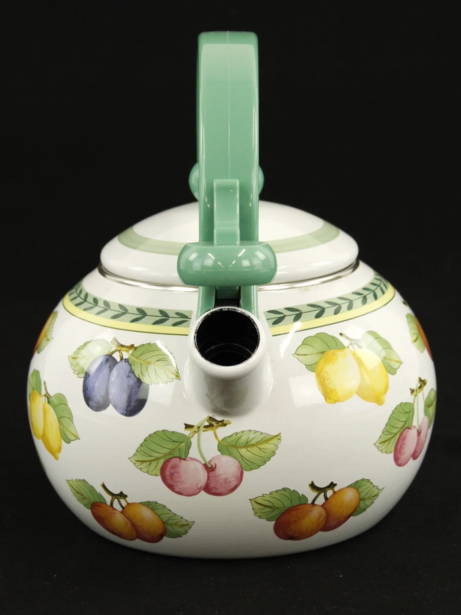 Villeroy&Boch vintage metalen fluitketel met emaille afwerking in French Garden motief