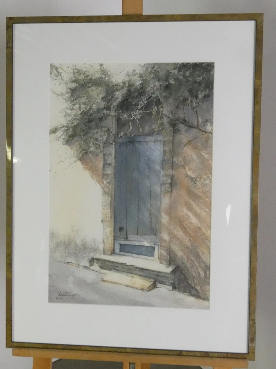 Aquarel- deur in een muur, met handtekening Jean Verberght