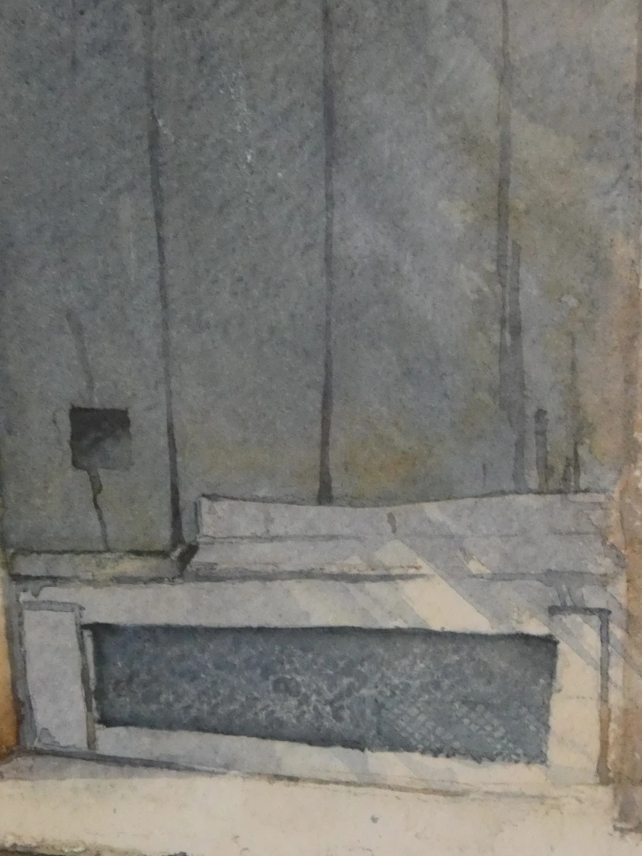 Aquarel- deur in een muur, met handtekening Jean Verberght