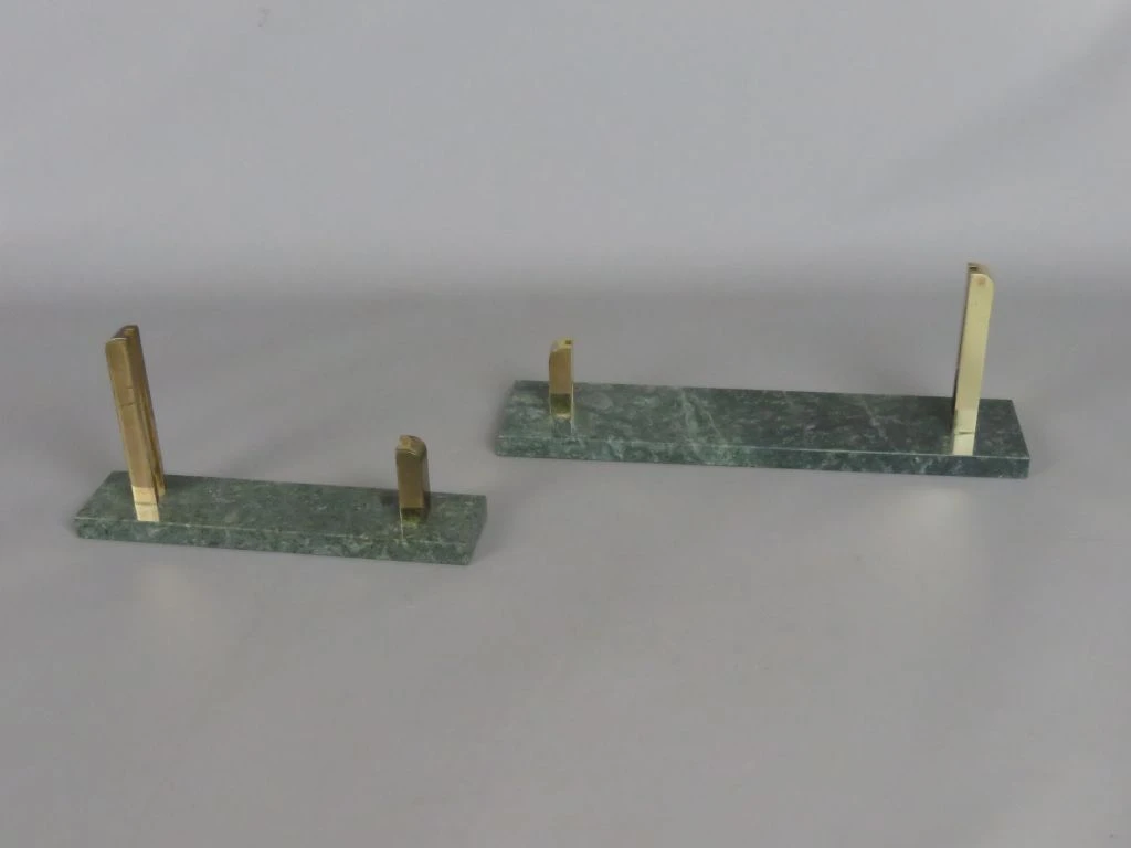 Set vintage goudkleurige fotohouders met groene marmeren basis zonder glas