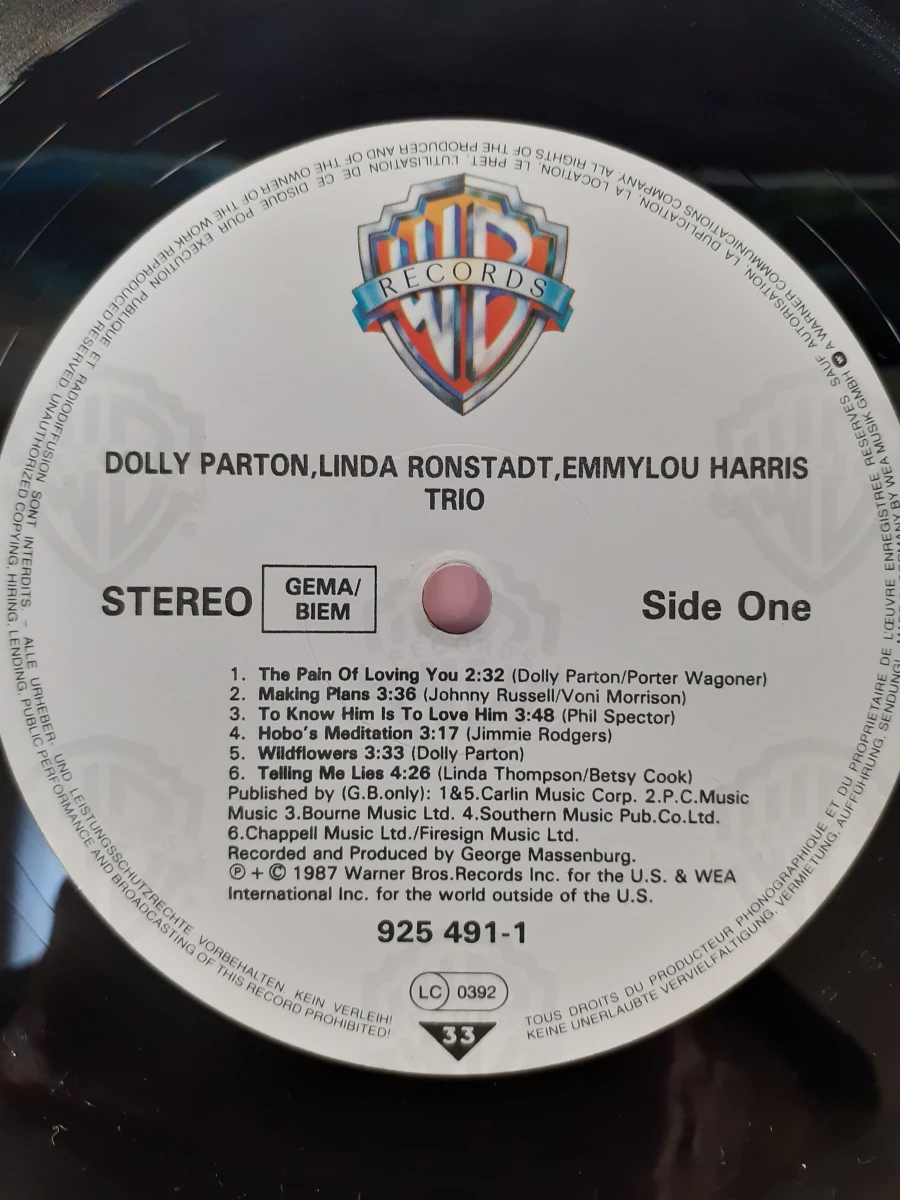 Vinyl: Emmylou Harris, Dolly Parton & Linda Ronstadt - Trio - foto 5