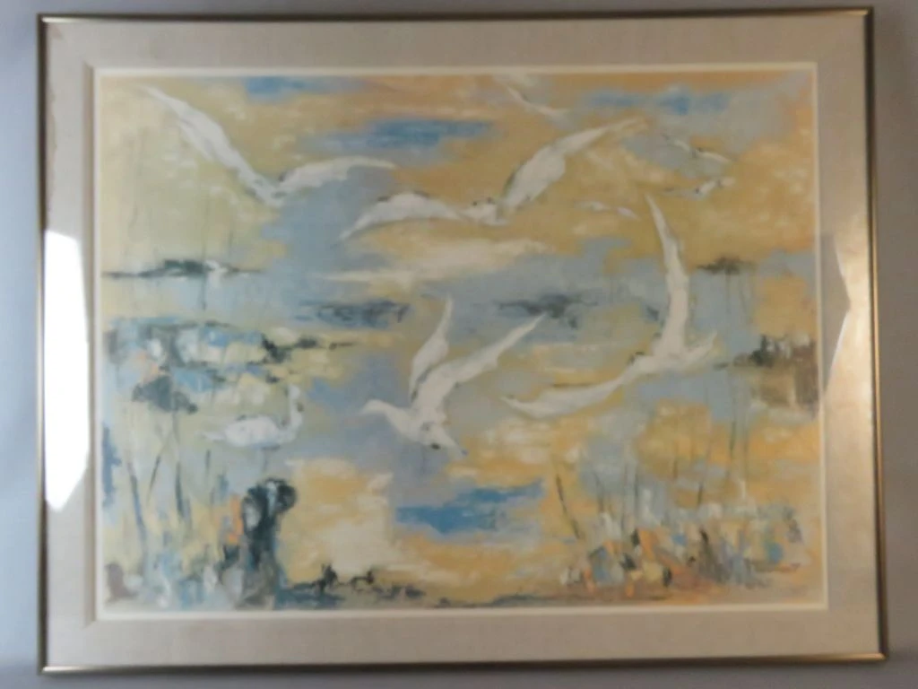 Schilderij met meeuwen aan zee