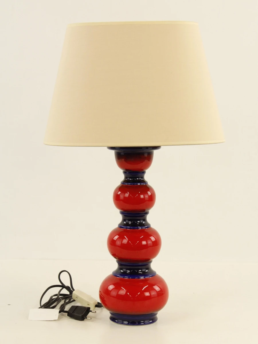 Vintage tafellamp met rood-donkerblauwe keramische voet