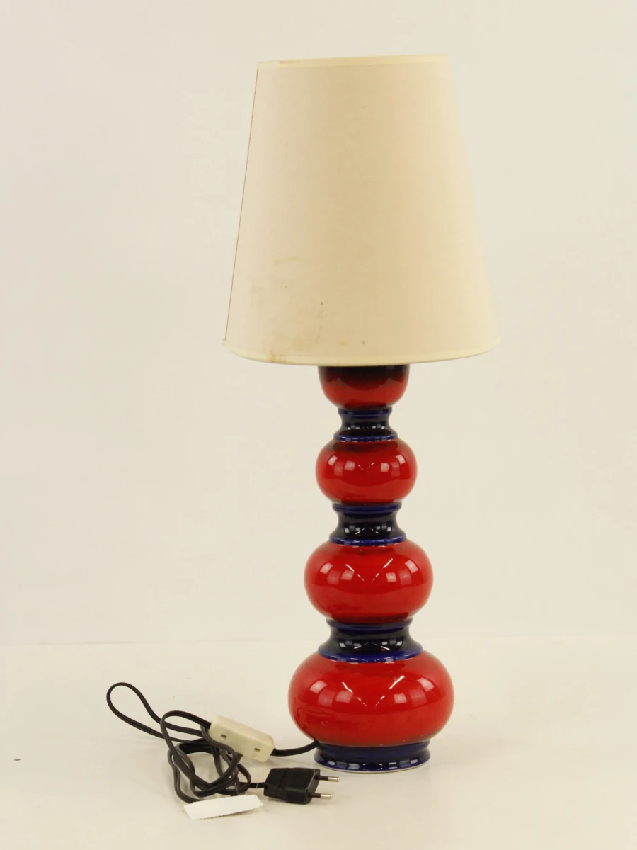 Vintage tafellamp met rood-donkerblauwe keramische voet