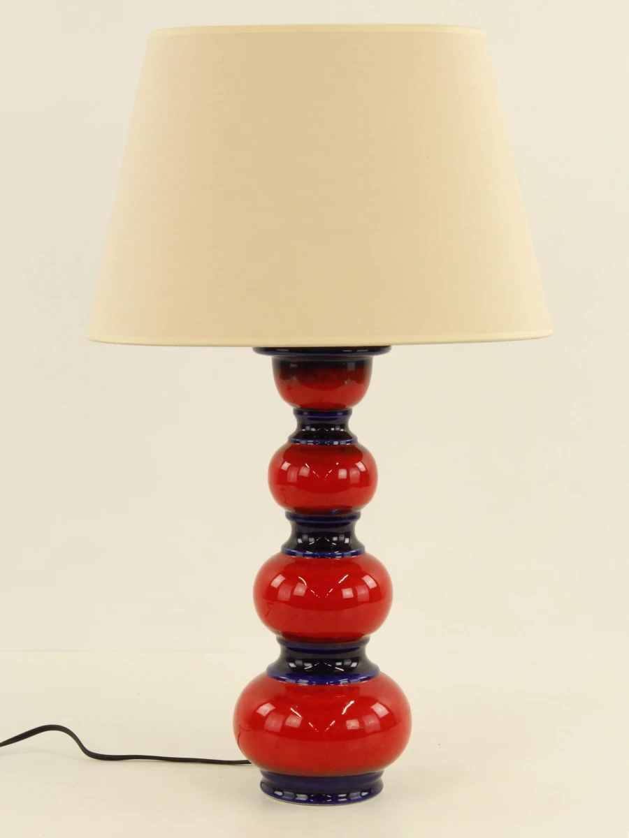 Vintage tafellamp met rood-donkerblauwe keramische voet