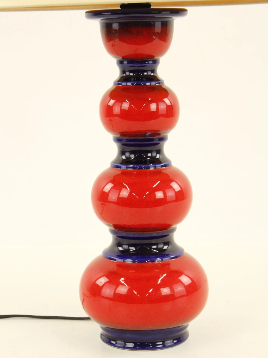 Vintage tafellamp met rood-donkerblauwe keramische voet