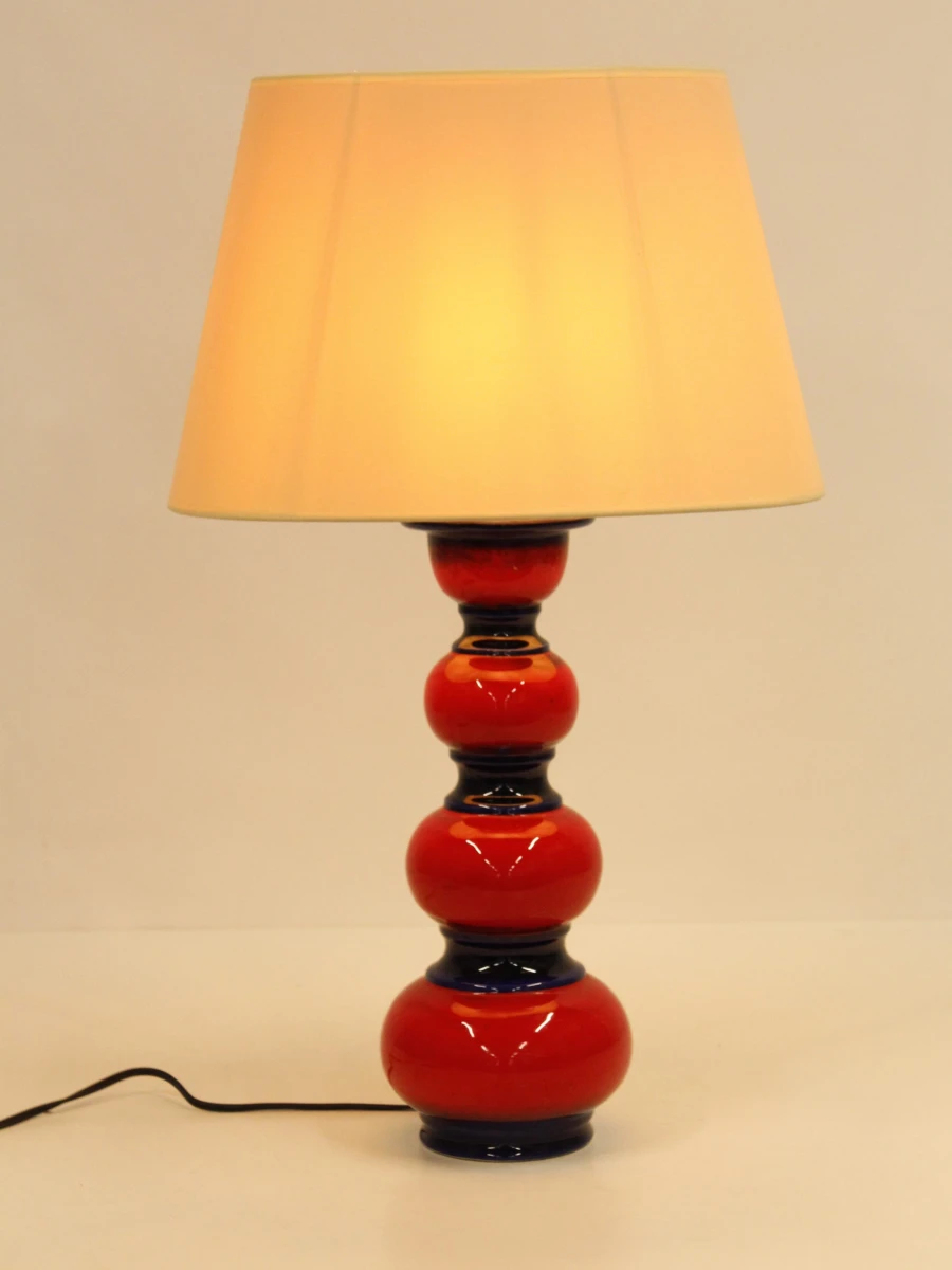 Vintage tafellamp met rood-donkerblauwe keramische voet