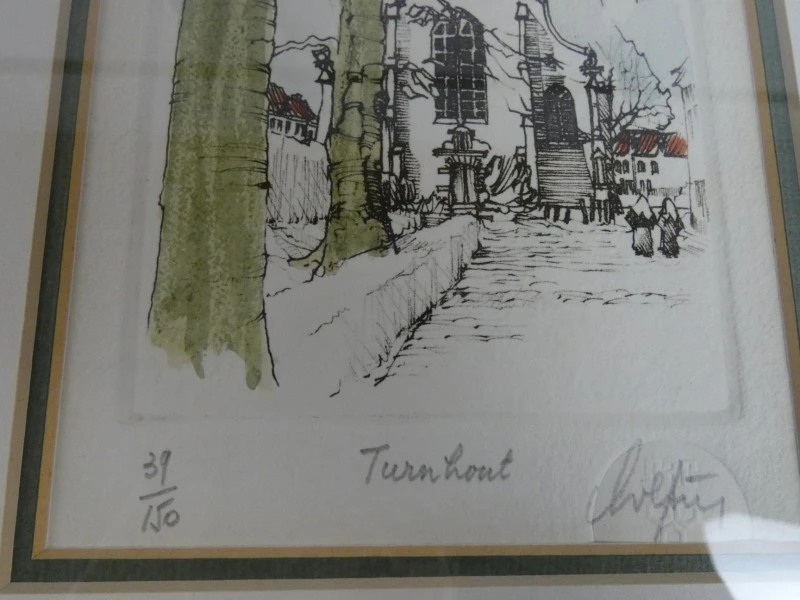Handgekleurde Ets André Colpin "Turnhout Begijnhof" - Gesigneerd & Genummerd 39/150
