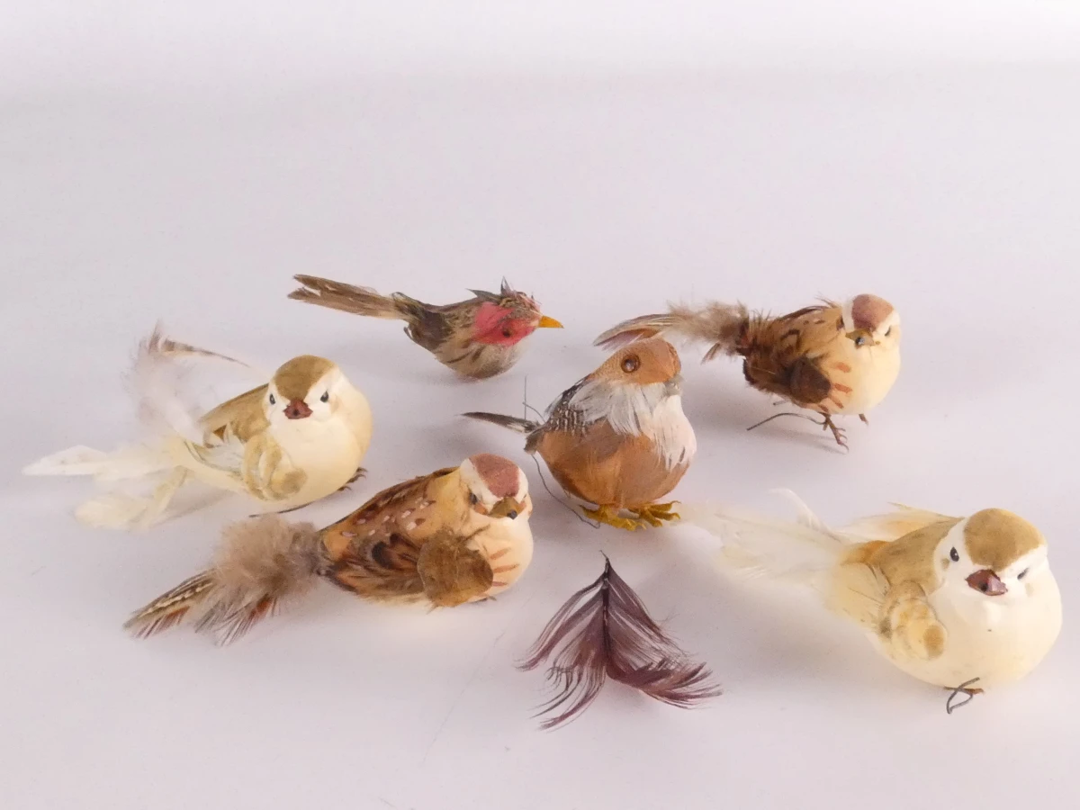 Decoratieve bamboe vogelkooi met kunstvogels en kikkerfiguur
