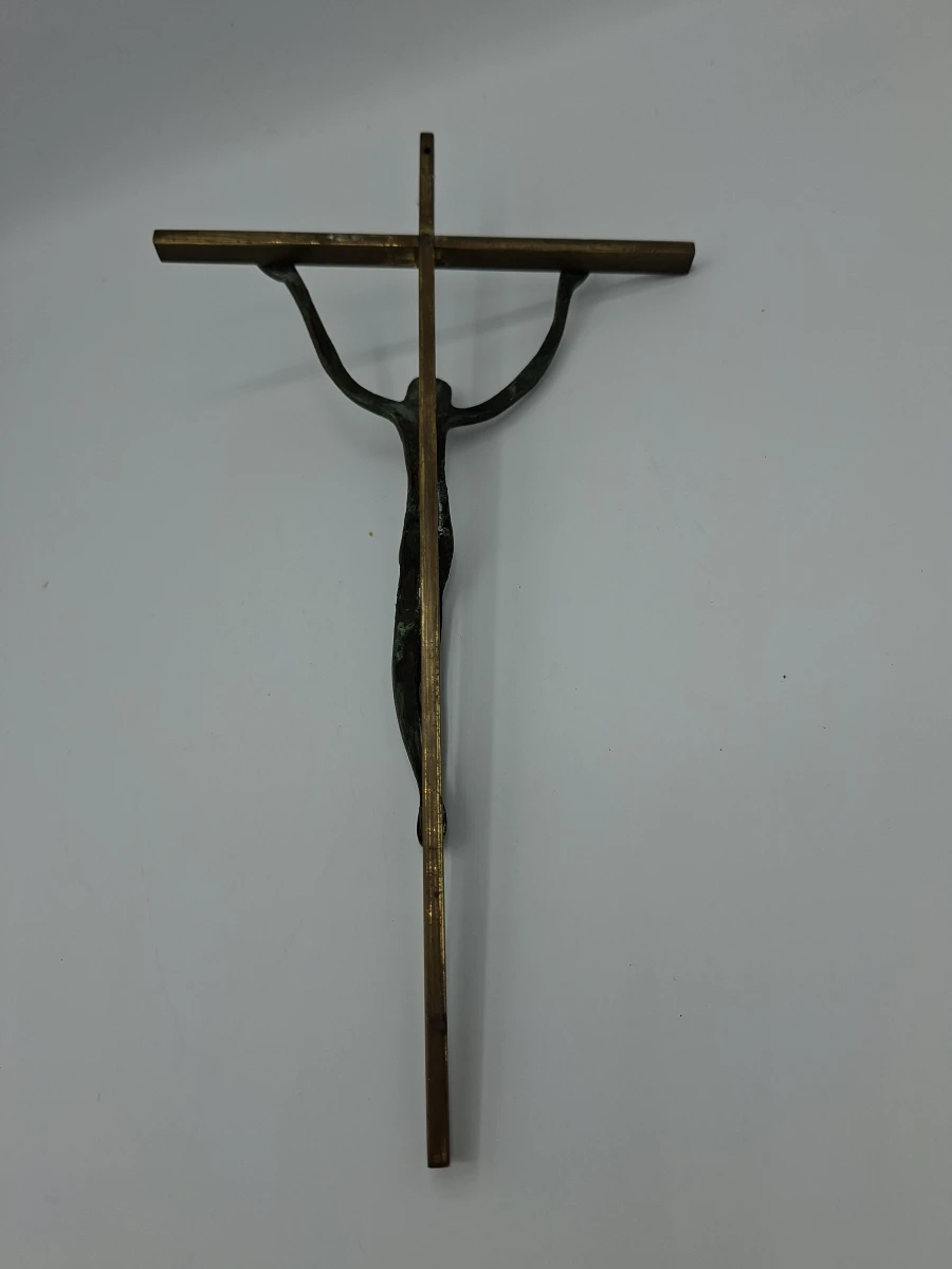✝️ Prachtig Gestileerd Vintage Bronzen/Messing Kruisbeeld – Modernist Design ✝️ - foto 2