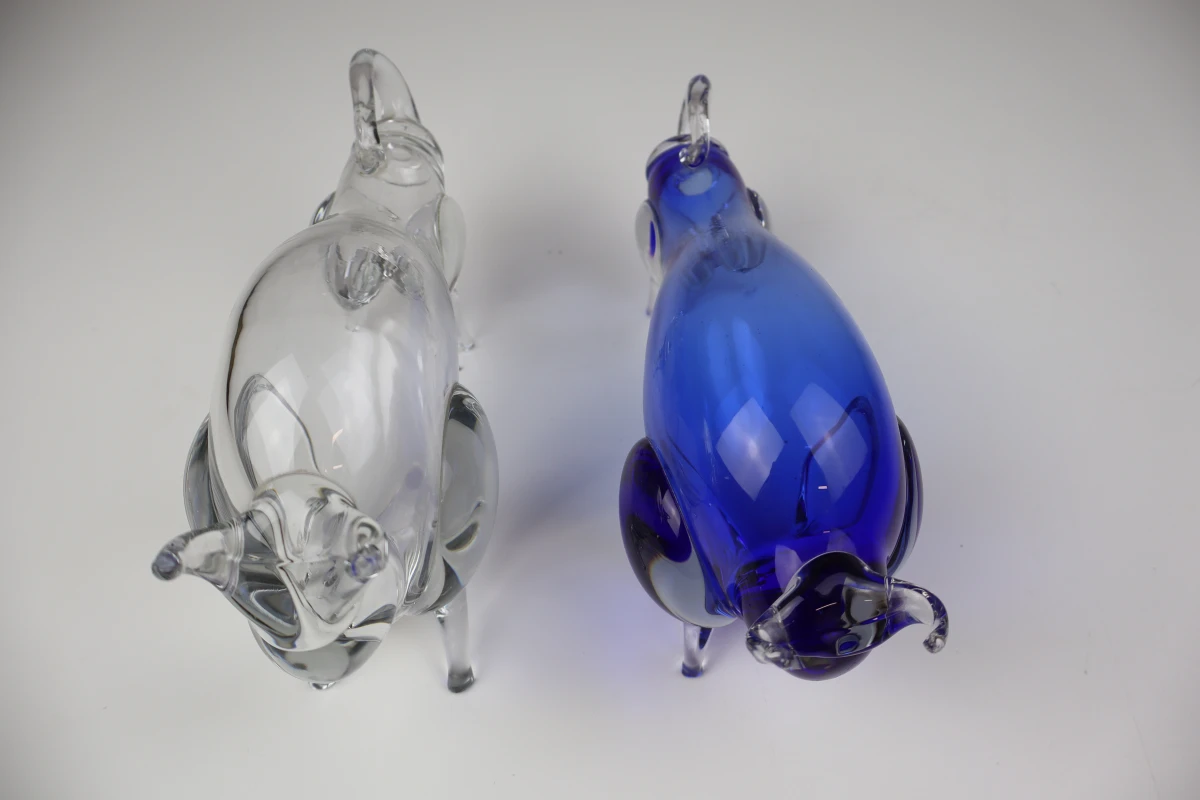 Set van 2 glazen buffelbeeldjes in blauw en transparant in de stijl van Murano - foto 3