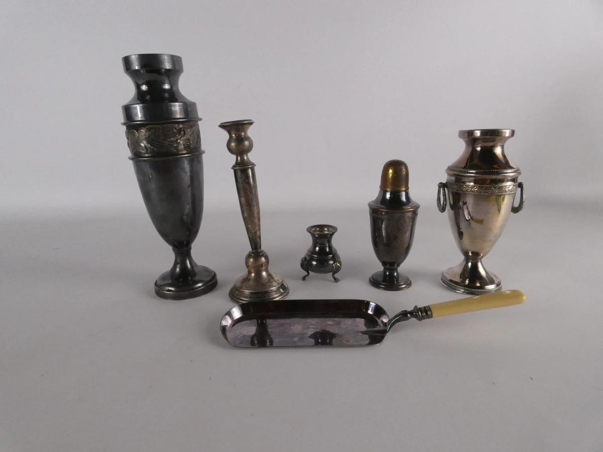 Set van 6 vintage zilveren serviesstukken