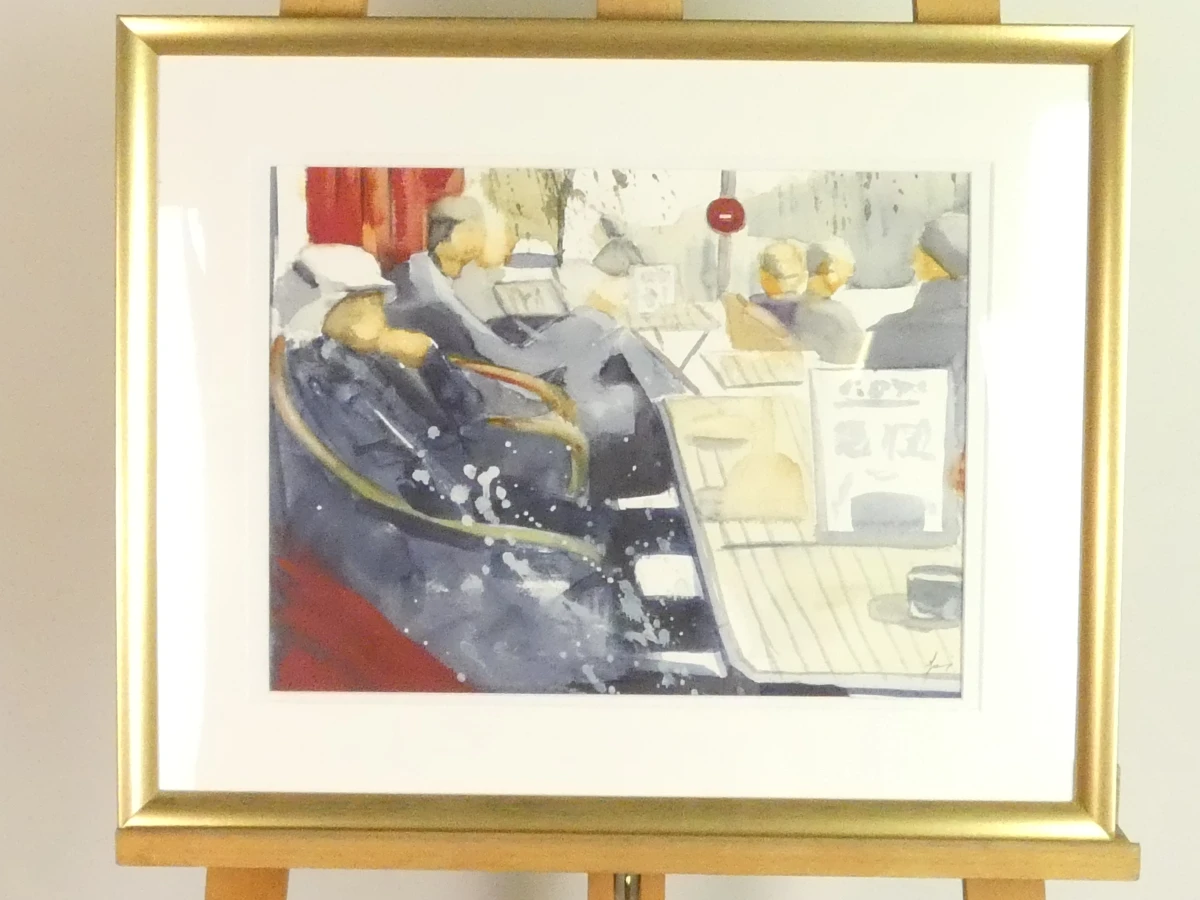 Ingelijste aquarel in goudkleurige lijst