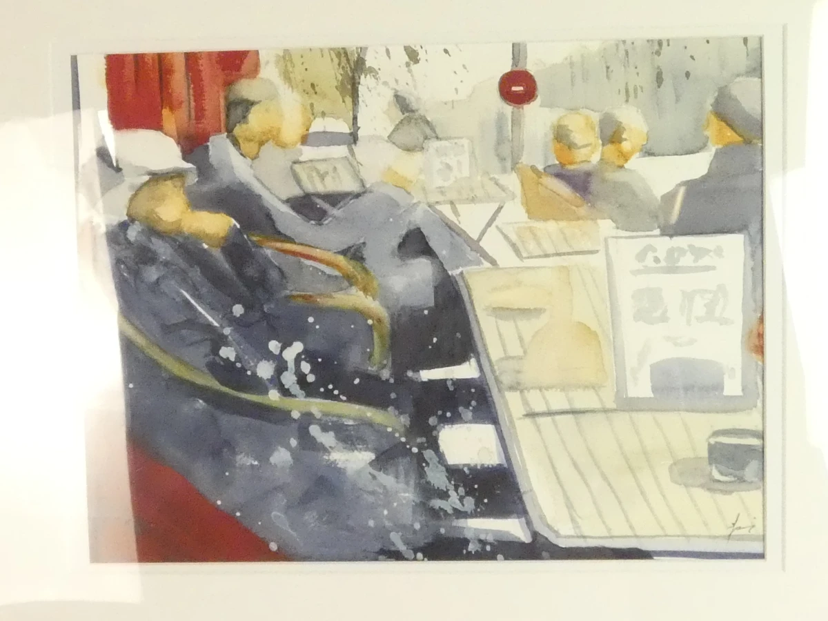 Ingelijste aquarel in goudkleurige lijst