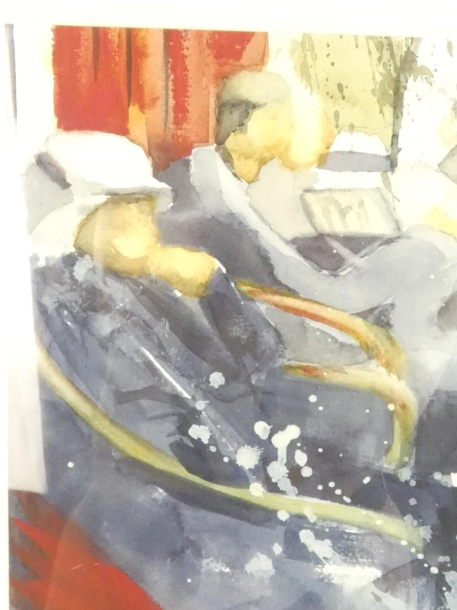 Ingelijste aquarel in goudkleurige lijst