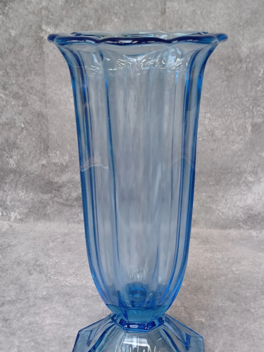 Twee Art Deco-objecten in blauw persglas - vaas en Lausitzer ‘Orion’-schaal - ca. 1930 - foto 4
