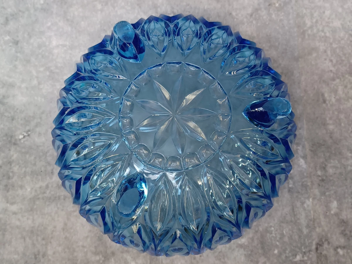 Twee Art Deco-objecten in blauw persglas - vaas en Lausitzer ‘Orion’-schaal - ca. 1930 - foto 9