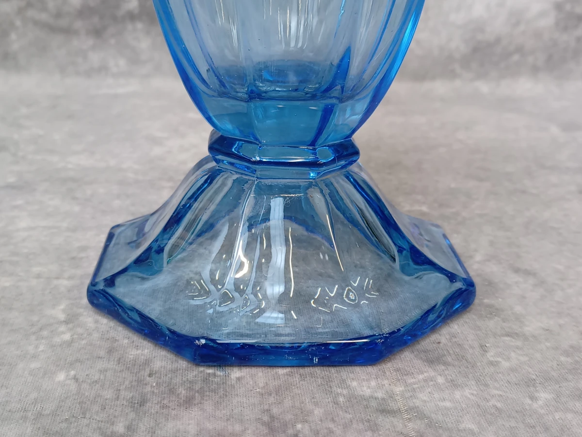 Twee Art Deco-objecten in blauw persglas - vaas en Lausitzer ‘Orion’-schaal - ca. 1930 - foto 3