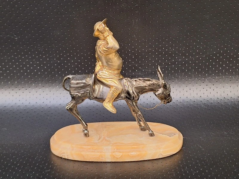 Vintage beeld Sancho Panza op ezel - Don Quichot - metaal op marmeren/onyx voet - foto 2
