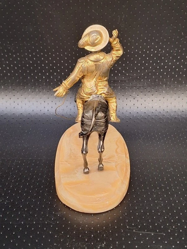 Vintage beeld Sancho Panza op ezel - Don Quichot - metaal op marmeren/onyx voet - foto 4