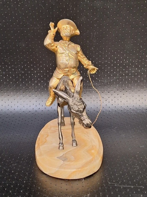 Vintage beeld Sancho Panza op ezel - Don Quichot - metaal op marmeren/onyx voet - foto 3