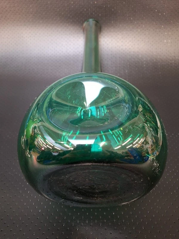 Smaragdgroene handgeblazen vaas - 'dimpled' art glass - foto 5