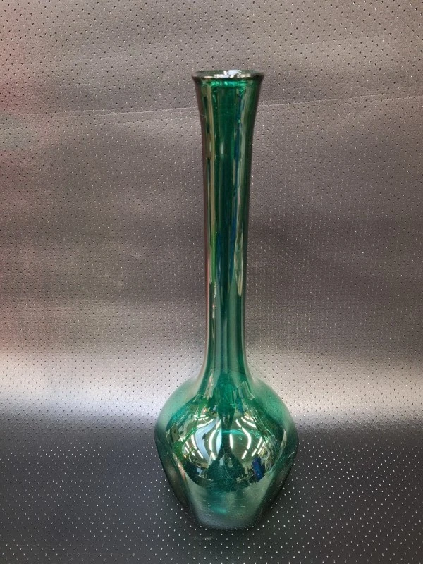 Smaragdgroene handgeblazen vaas - 'dimpled' art glass - foto 4