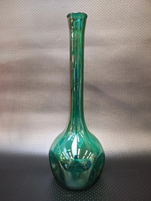 Smaragdgroene handgeblazen vaas - 'dimpled' art glass - foto 3
