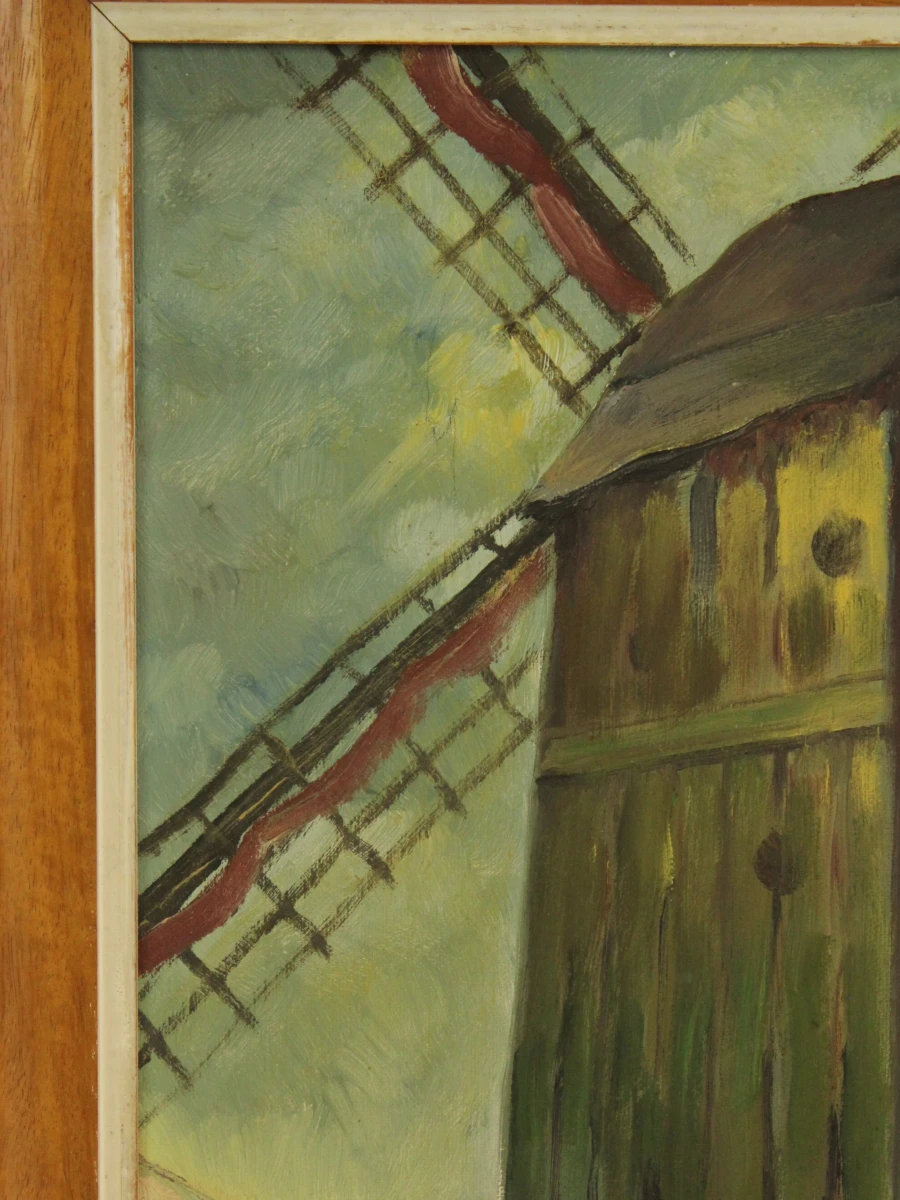 Plattelandsdorpje met molen Acryl op canvas gesigneerd J. De Mey