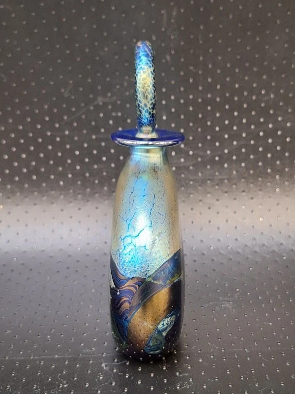 Zeldzame Isle of Wight Studio Glass “Azurene” set - parfumfles & pebble presse-papier - Michael Harris - foto 6
