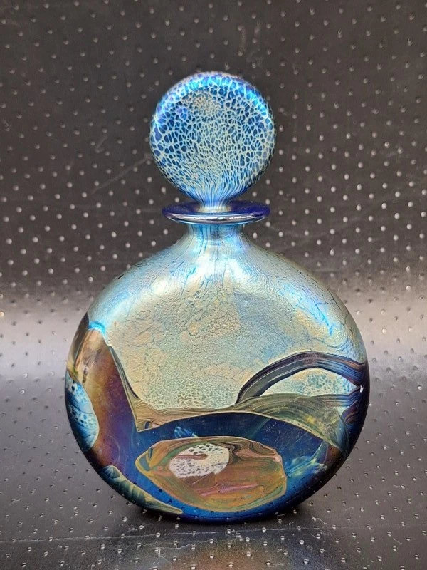 Zeldzame Isle of Wight Studio Glass “Azurene” set - parfumfles & pebble presse-papier - Michael Harris - foto 7