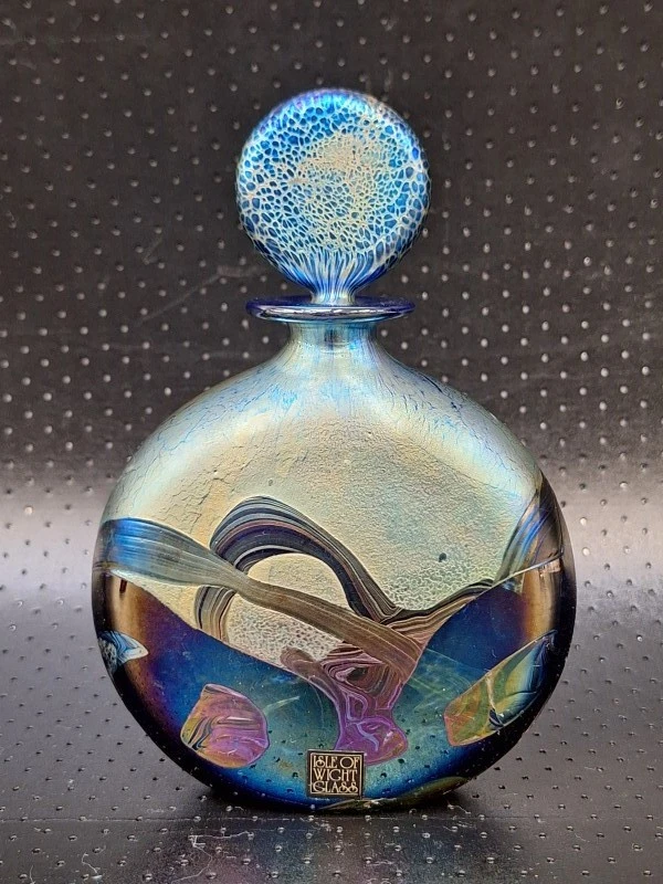 Zeldzame Isle of Wight Studio Glass “Azurene” set - parfumfles & pebble presse-papier - Michael Harris - foto 3