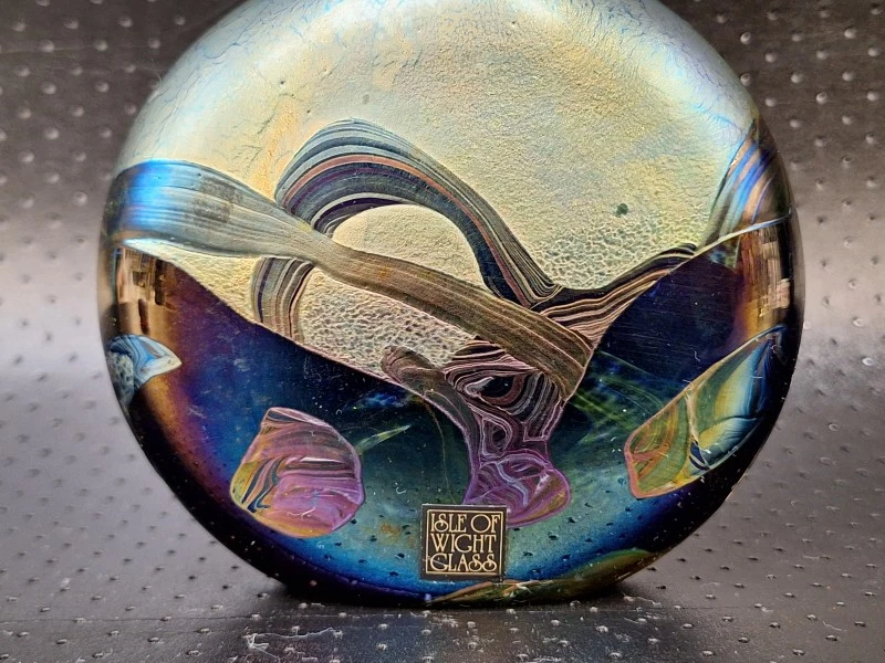 Zeldzame Isle of Wight Studio Glass “Azurene” set - parfumfles & pebble presse-papier - Michael Harris - foto 5