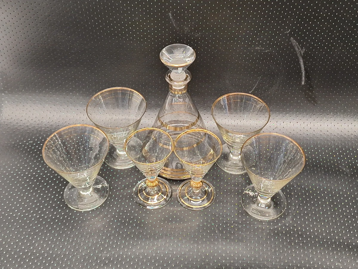 Vintage glazen karaafset met goudaccenten - foto 2