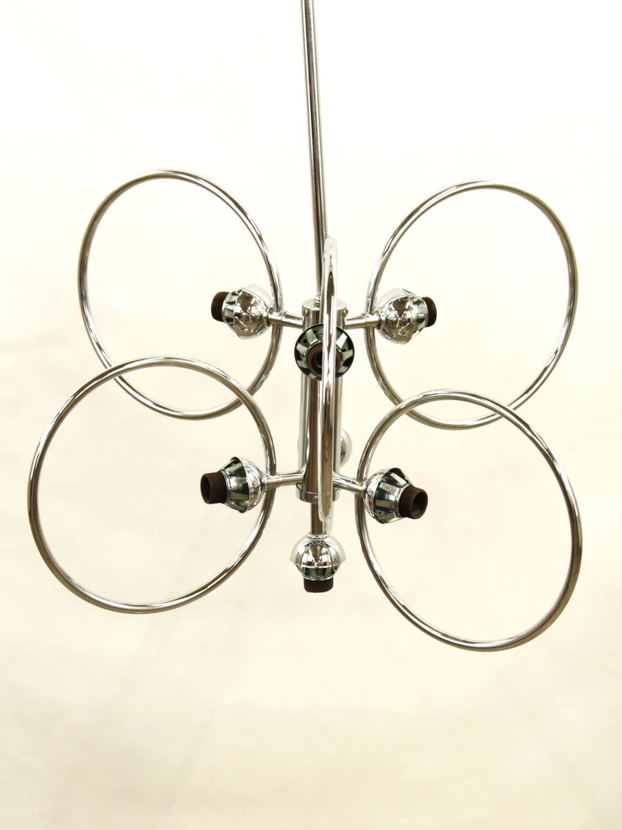 Moderne hanglamp met chromen ringen en witte bollen - foto 4